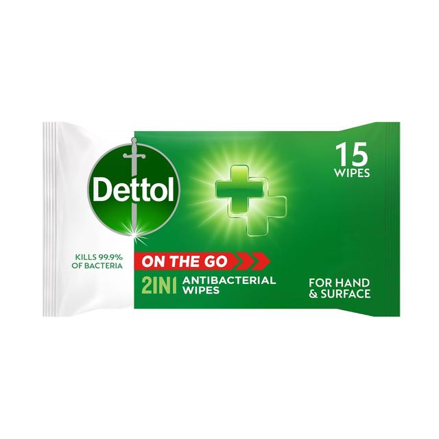 Dettol 2in1 Anti-linge antibactérien pour les mains et surfaces 15 par paquet