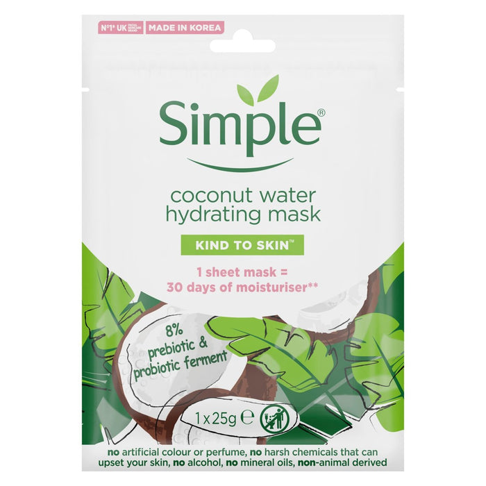Máscara de hidratación de agua de coco de tipo simple a piel