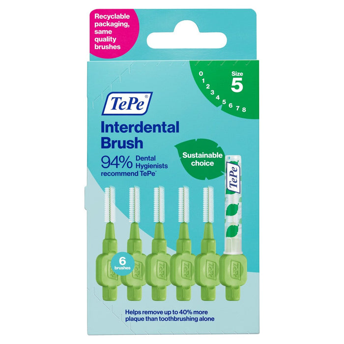 فرش تيبي بين الأسنان باللون الأخضر مقاس 0.8 مم، 6 في كل عبوة