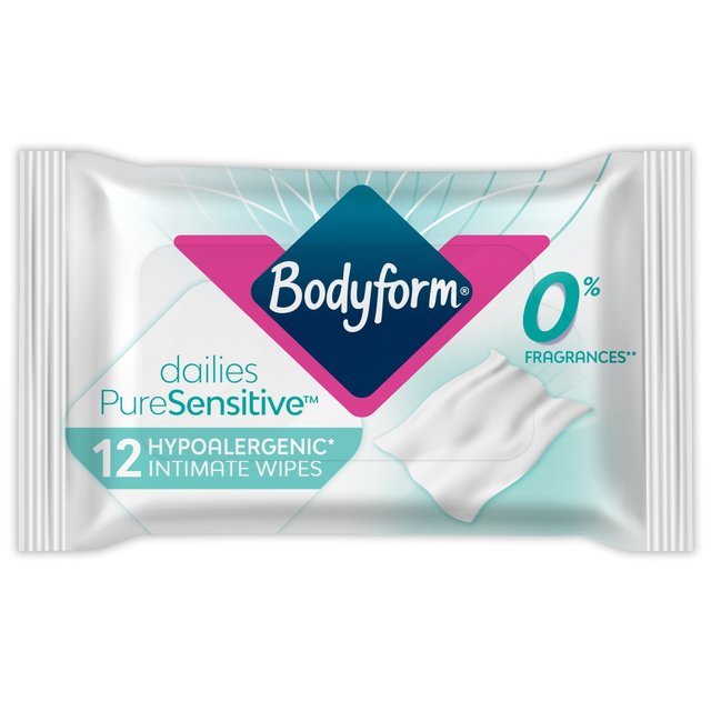 Bodyform مناديل مبللة للنظافة الحميمية الحساسة للنساء 12 في كل عبوة