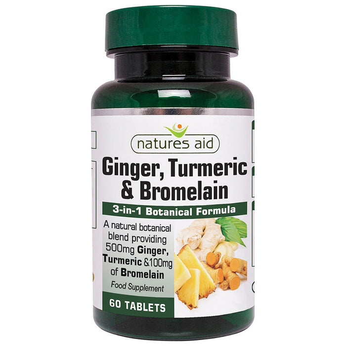 Natures Aid Ginger Turmeric & Bromlelain Supplement Tablets 60 per pack