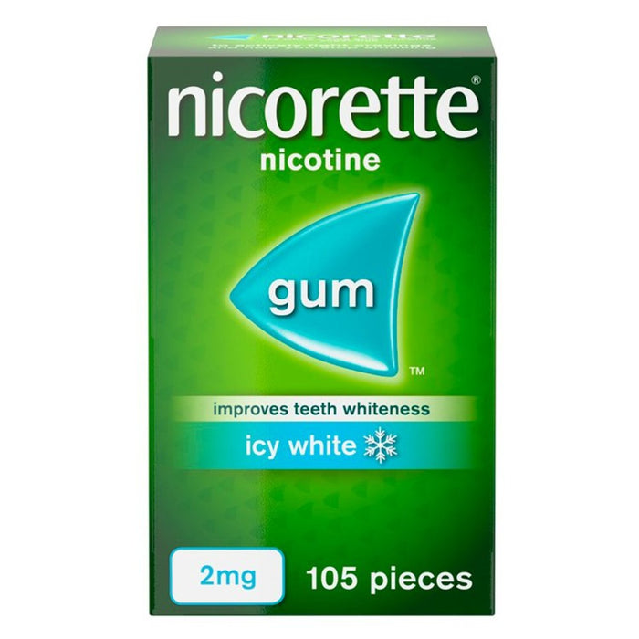 Nicorette eisiges weißes Kaugummi 2 mg 105 Zahnfleisch