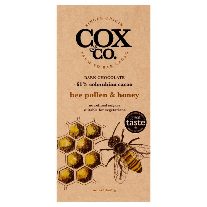 كوكس آند كو. حبوب لقاح النحل والعسل، 61% لوح شوكولاتة داكنة 70 جم