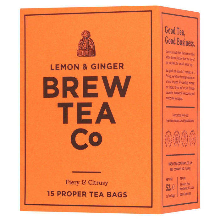 Brew Tea Co Lemon & Ginger Bolsas de té 15 por paquete