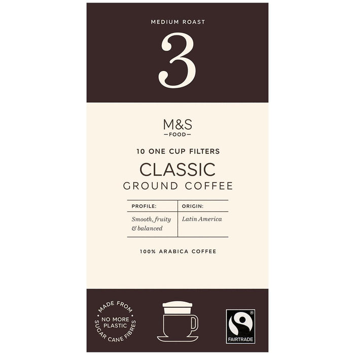 فلاتر قهوة M&S Fairtrade Classic ذات كوب واحد، 10 في كل عبوة