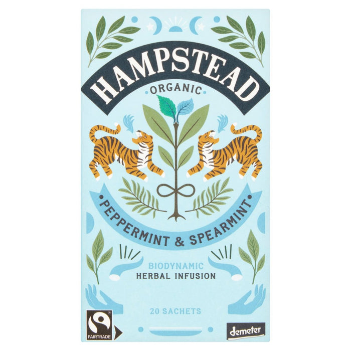Pfeffermint & Spearmint Teebeutel Bio -Biodynamic Fairtrade Hampstead Tee 20 pro Pack